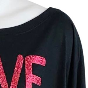 Women's Black <b>Long</b> <b>Sleeve</b> Crew Neck <b>Top</b> with <b>Pink</b> LOVE Emblem Graphic Stylish Casual Fashion Shirt Trendy Everyday Wear Gift - Product Image 4