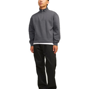 Sudadera de moda para hombre con hombros caídos, media cremallera, de algodón orgánico, cuello alto, corte holgado, lisa, estilo urbano, sin estampado - Product Image 4