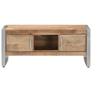 Table basse en bois de manguier brut et fer gris aux tons naturels - Product Image 2