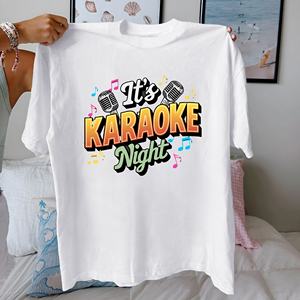 เสื้อยืดผ้าฝ้ายแท้สำหรับผู้หญิงใส่สบายสำหรับงานคาราโอเกะยามค่ำคืน - Product Image 1