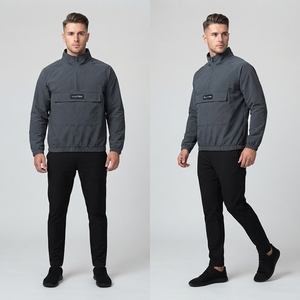 Chaqueta cortavientos gris para hombre con media cremallera, cuello alto, ligera, para deportes al aire libre, con bolsillo frontal. - Product Image 5