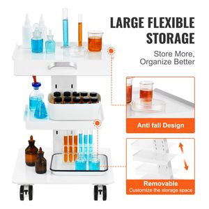 Carrello da Laboratorio Mobile in Metallo a 3 Ripiani con Ruote Girevoli e Vassoio, Capacità di Carico 100 kg, per Cliniche e Laboratori - Product Image 5