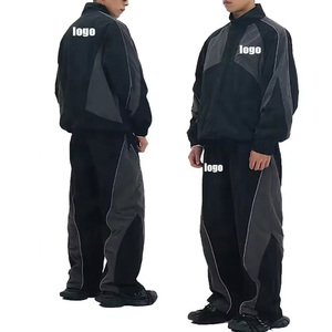 Unisex Black Gray Color Blocking Windbreaker Set Full Sleeve Zipper Closure Sporty Style Breathable Lightweight Autumn Wear - Product Image 2