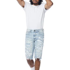 Shorts en jean pour hommes à taille élastique, style streetwear, impression par sublimation personnalisée de haute qualité, shorts de fitness - Product Image 4