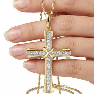 Religious Cross <b>Pendant</b> Necklace 18K <b>Solid</b> <b>Gold</b> Link Chain Trendy Diamond Children's Unisex Jewelry - Product Image 3
