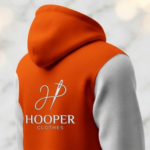 เสื้อฮู้ดผู้ชาย Hooper สีส้ม-ขาว ผ้าฝ้ายเฟรนช์เทอร์รี่บุซับใน ระบายอากาศได้ดี แห้งเร็ว มีโลโก้ที่แขนซ้าย เหมาะสำหรับใส่ในฤดูหนาว - Product Image 5
