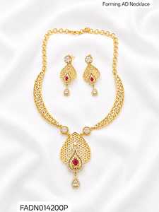 Indian 18K <b>Gold</b> Plated Brass Women's Trendy Lock Design Micro Insert Necklace <b>Set</b> Engagement Wedding Anniversary Party - Product Image 1