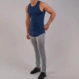 Men's <b>Navy</b> Blue Cotton Tank <b>Top</b> O Neck Solid Color Casual Breathable Knitted Workout Vest - Product Image 4