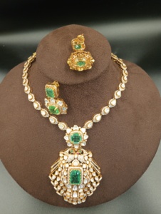 Gold Plated Emerald Cut Cubic Zirconia Engagement <b>Statement</b> <b>Necklace</b> Set Matching Earrings Women Ethnic Style - Product Image 2