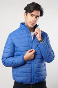 Veste matelassée bleue pour homme, col montant, fermeture éclair, couleur unie, style décontracté, matière polyester - Product Image 2
