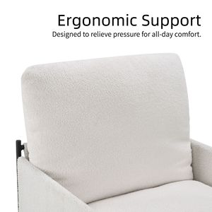 Poltrona Moderna e Confortevole con Cuscino Rimovibile, Sedia per Soggiorno e Camera da Letto in Bianco con Braccioli in Legno - Product Image 4