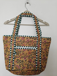 Floral Orange Quilted Cotton Medium Shoulder Tote <b>Bag</b> Zipper Closure Double Handles <b>Reusable</b> Everyday Ladies Shopping Beach - Product Image 4