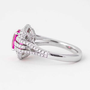 Statement 14K White Gold Engagement <b>Ring</b> Highlighting 2.80ct Cushion Cut Pink Sapphire and Premium Lab Grown <b>Diamond</b> Sparkle - Product Image 3