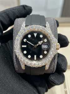 Montre automatique de luxe pour homme en acier inoxydable avec diamants Moissanite, cadran analogique semi-serti de saphirs et bracelet en caoutchouc - Product Image 4
