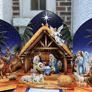 Tarjeta de Felicitación Navideña 3D Pop-Up con Escena de la Natividad, Ángel y Pastores, Impresión Digital, Laminado Brillante - Product Image 3