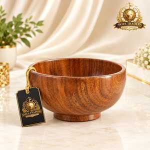 Bol à salade en bois d'acacia à bord incurvé épais, rond et profond, pour fruits et aliments, vaisselle de restaurant en gros - Product Image 3