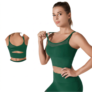 Soutien-gorge de sport gris à maintien élevé avec empiècements en mesh et dos croisé pour la gym, le yoga et le fitness - Product Image 2