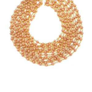 Chaîne de chapelet en pierre de lune pêche hydro, perles rondelles facettées de 3 mm, chaîne de bijoux enroulée de fil plaqué or - Product Image 5