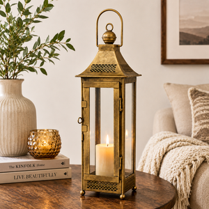 <b>Vintage</b> Iron <b>Lantern</b> with Glass Panels | Decorative Metal Candle <b>Lantern</b> | Handmade Hanging & Tabletop <b>Lantern</b> | - Product Image 6