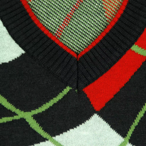 Chaleco de Punto sin Mangas para Hombre, Cuello en V, Diseño Geométrico, Estilo Casual para Otoño, Corte Regular, Diseño en Rojo, Negro y Verde - Product Image 4