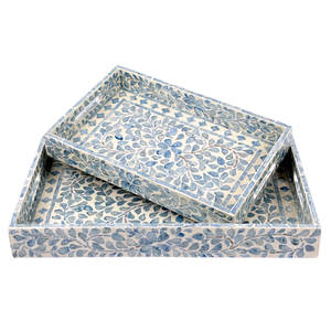 ถาดไม้เอ็มดีเอฟทรงสี่เหลี่ยมพร้อมที่ใส่รูปใบไม้สีฟ้าฝังมุกถาดเสิร์ฟสำหรับตกแต่งบ้านและวางบนโต๊ะ - Product Image 5