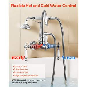 <b>Polished</b> <b>Chrome</b> Wall-Mounted Clawfoot Tub Faucet Handheld Shower 59\" Long Hose Gooseneck Spout Modern Bath Shower Faucets - Product Image 6