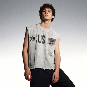Camiseta de Manga Corta para Hombre, Estilo Streetwear, Lavada, con Paneles, Corte Holgado, 100% Algodón, Estampado Digital - Product Image 4