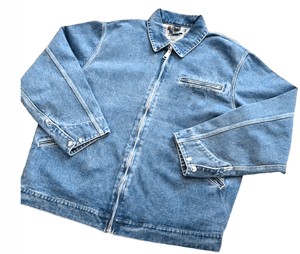 Chaqueta de Mezclilla Lavada para Hombre, Corte Regular, Cuello Camisero, Cierre de Cremallera, Color Sólido, Estilo Casual Otoñal, Material de Algodón - Product Image 1