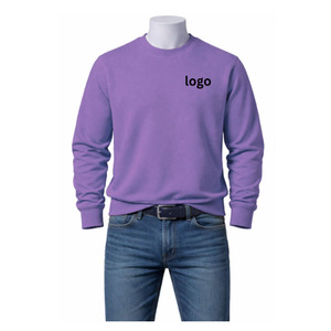Sweat-shirt à col rond en molleton brodé vert clair, polyester/coton, 360g, écologique, uni, manches longues, hiver, OEM - Product Image 6