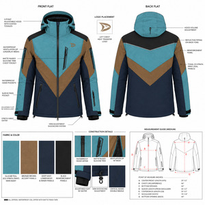 Men's Waterproof for 10,000mm Power Stretch Color Blocked <b>Ski</b> Jacket Hooded Synthetic Polyester Outdoor Wear - Product Image 6