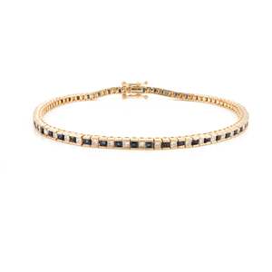 18k Square Blue Sapphire and Diamond Alternate Bezel Set Fine <b>Charm</b> <b>Bracelet</b> - Product Image 3