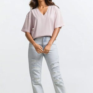 Camiseta de Mujer con Logotipo Personalizado, Talla Grande, Tela Suave, Camiseta de Verano de Alta Calidad, Informal, de Manga Corta, Ropa Personalizada - Product Image 4