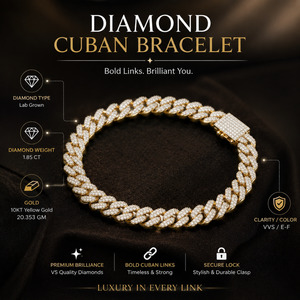 Diamond Cuban Bracelet | Lab Grown Diamond 10KT Yellow Gold <b>Iced</b> <b>Out</b> Cuban Link <b>Chain</b> | Men's Jewelry Fine Diamond Bracelet - Product Image 3