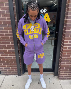 Conjunto de pantalones cortos y sudadera con capucha y cremallera de verano para hombre personalizado OEM conjunto de 2 pantalones cortos sueltos informales de alta calidad conjunto de chándales cortos unisex - Product Image 1