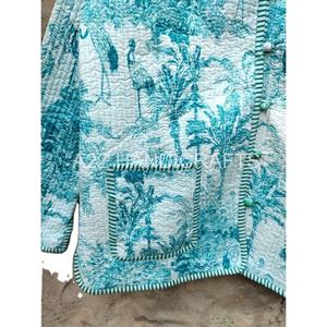 Veste matelassée pour femmes de style bohème vintage Manteaux en coton faits à la main avec kimono imprimé Combinaison tissée ouverte sur le devant - Product Image 5