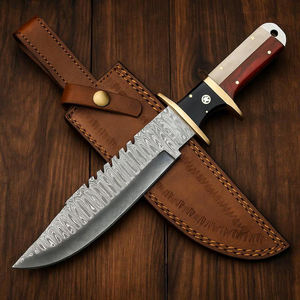 Cuchillo Bowie hecho a mano de acero D2: mango de madera y funda de cuero - Product Image 1