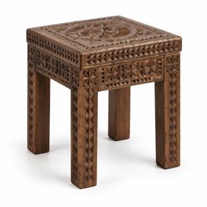 Tabouret Nuristani sculpté en copeaux de noix afghanes, vente en gros |   Fabriqué à la main à Moradabad - Product Image 1