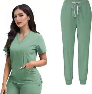 Conjuntos de uniformes médicos al por mayor para mujer, mono de manga corta, jersey de elastano, sin costuras, para verano, con detección de agujas - Product Image 1