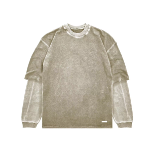 T-shirt unisexe à double couche, surdimensionné, à manches courtes, col rond, doux, confortable, respirant, tendance streetwear - Product Image 1