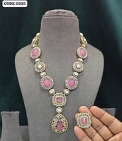 Kalung Set Desain Bunga Polki Zirkon Hijau Amerika Lapis Emas Antik untuk Pesta Pernikahan Pengantin Perhiasan Etnik Wanita