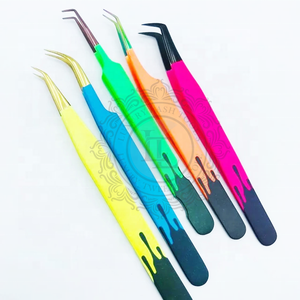 Pinzas profesionales de Extensión de pestañas de acero inoxidable, pinzas de Punta dorada con revestimiento de papel múltiple, mejor oferta de precio, Etiqueta Privada - Product Image 1