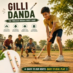 Jeu de Gili Danda en bois plus doux pour enfants et adultes |   Sport de plein air traditionnel indien en bois naturel fait main |   Desi Village Str - Product Image 3