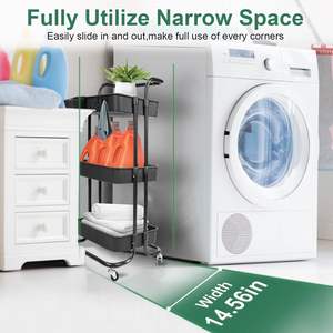 Carrito de Almacenamiento Rodante de 3 Niveles con Ruedas Bloqueables y Ganchos Giratorios de 360 Grados, Cestas de Malla Organizadoras - Product Image 5