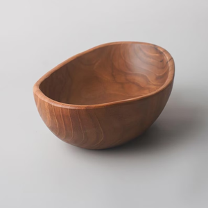 Bol de service ovale classique en teck sculpté à la main, écologique – Centre de table pour salades ou fruits - Product Image 4