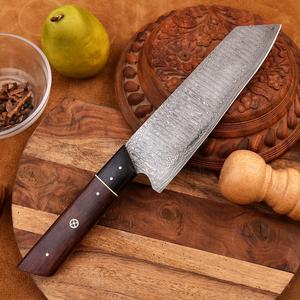 Cuchillo de chef de acero de Damasco con mango de madera, hecho a mano, cuchillo de cocina afilado, hoja profesional para cocinar, filo biselado recto - Product Image 6