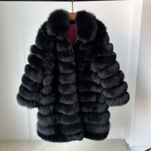 Veste en fourrure de renard véritable noire de luxe pour homme, style long d'hiver, manteau en fourrure véritable avec fermeture éclair, taille plus, style classique - Product Image 3