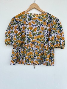 Yellow Floral Cotton Women Co ord <b>Set</b> Short Sleeve <b>Tie</b> Front Top Elastic Waist Shorts Two Piece Summer Outfit Beachwear - Product Image 4