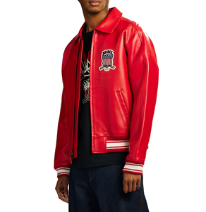 Chaqueta de Cuero Roja Avirex para Hombre, Chaqueta Bomber de Cuero Vacuno Auténtico, Edición Limitada, Estilo Vintage, Cierre de Cremallera Grueso para Invierno - Product Image 3