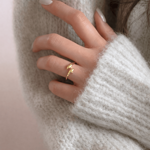 Hallmark Silver Gold Plated <b>Couple</b> Dolphin <b>Ring</b> with Diamond Pave Setting - Product Image 2
