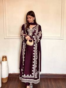 Robe Kaftan Longue Traditionnelle pour Femme en Satin de Rayonne Brodé, Séchage Rapide, Style Indien et Pakistanais, Ample, Multi-Saisons, pour Fêtes - Product Image 3